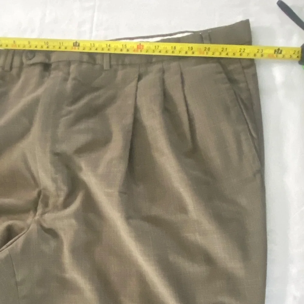 Paul Dione Mens Pleated Cuffed Dress Pants Olive Brown Textured‎ Trousers 44x31